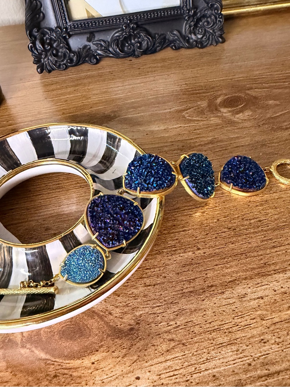 Genuine Blue Druzy Quartz Statement Bracelet